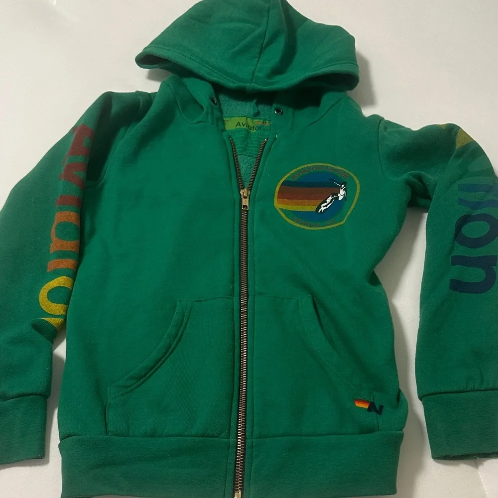Avirex Green Kids Hoodie with Colorful Logo - Picture 1 of 3